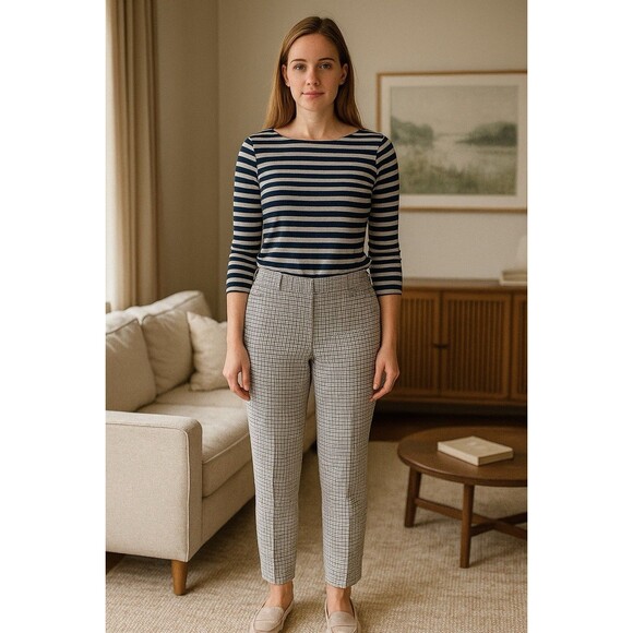 A New Day Pants Womens Size 14 Plaid Stretch Flat Front Mid Rise Tapered Leg - Picture 1 of 9